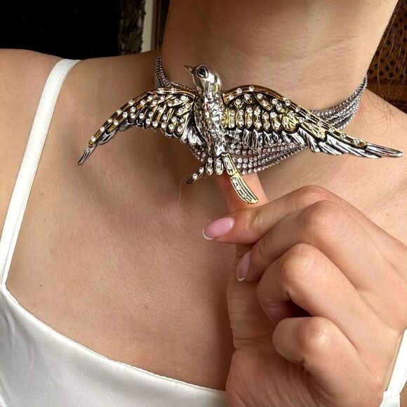 Zara Bird Rhinestone Chocker Necklace - Picture 3 of 17